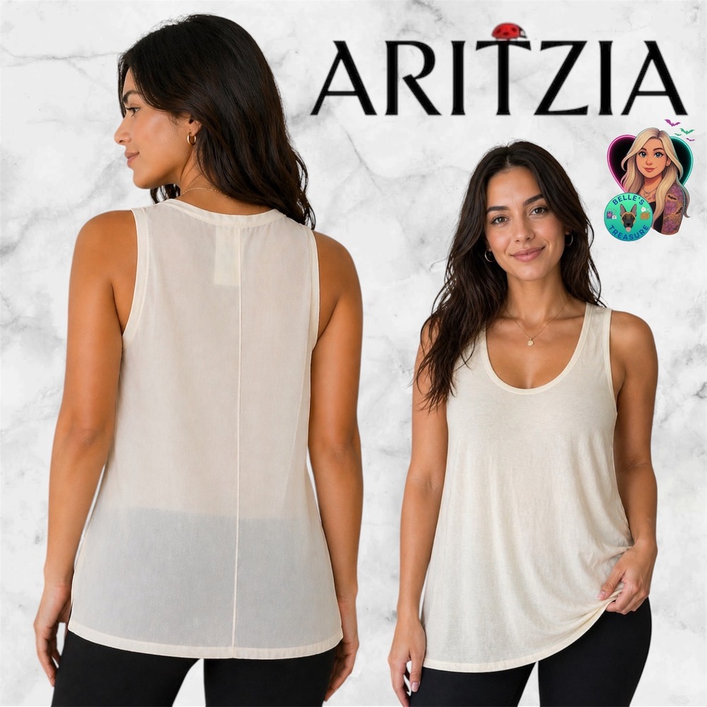 Aritzia Babaton Silk Tank Top Women's Small Sheer‎ Cream Flowy Split Back Luxury